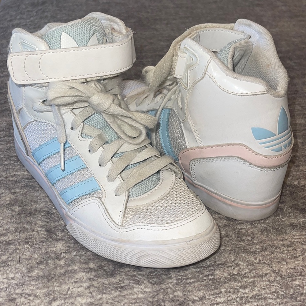 High top Adidas legacy shoe pastel blue stripes